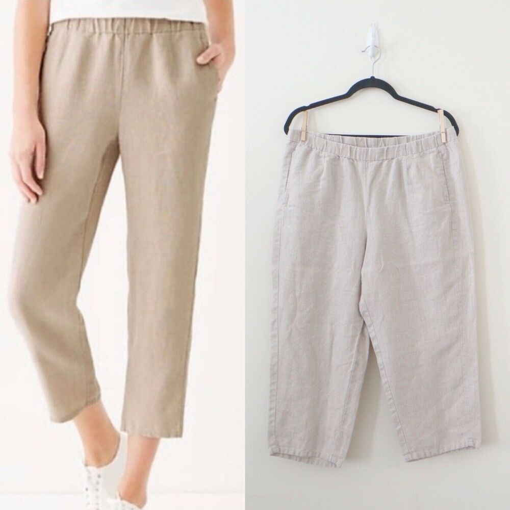 J Jill Size M Love Linen 100% Natural Linen Comfort Stretch Crop Pants